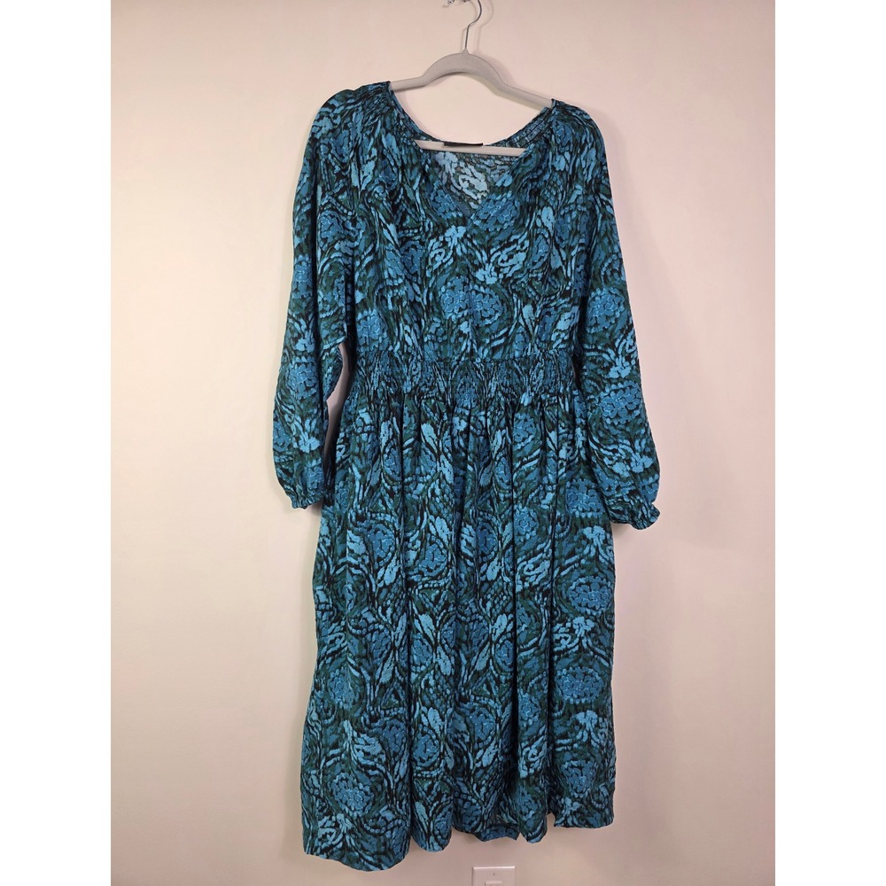 Lane Bryant Blue Paisley Floral Print Midi Dress Pockets Size 16